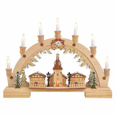 Decoratiune din lemn Biserica LED 45 cm