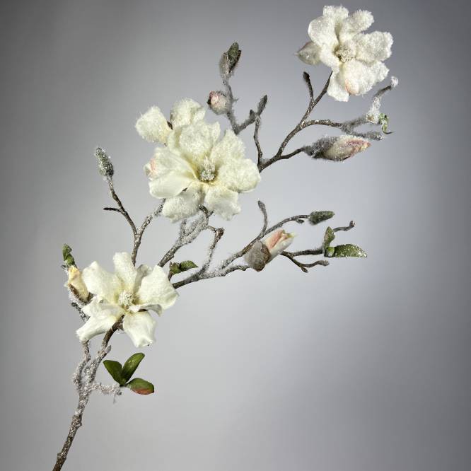 Decoratiune Crenguta de magnolie cu zapada 76 cm