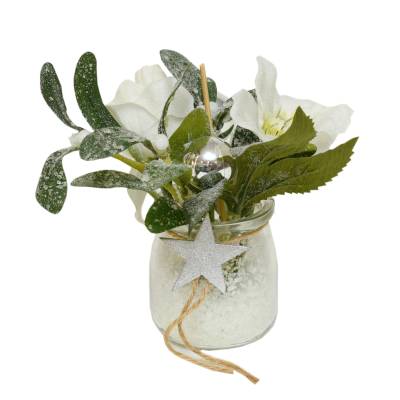 Decoratiune Flori de Craciunita in bol de sticla 17 cm