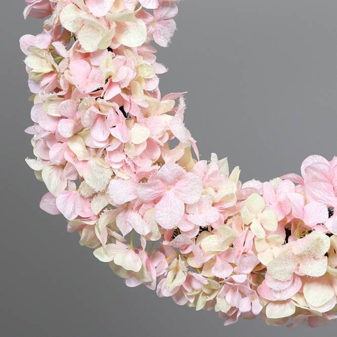 Coronita din flori de hortensie artificiala roz, diametru 50 cm