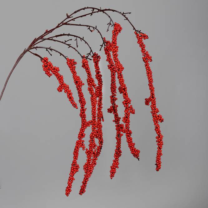 Decoratiune brad, crenguta cu bobite rosii, 100 cm