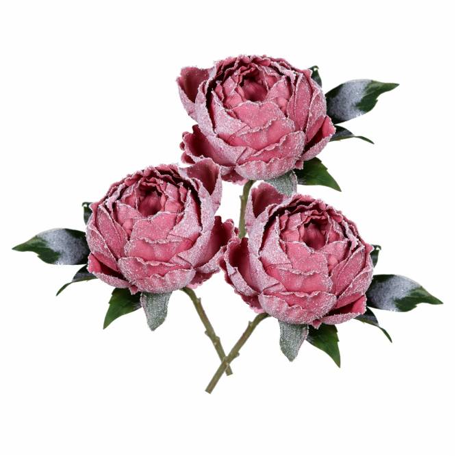 Set trei bujori roz de gheata 35 cm
