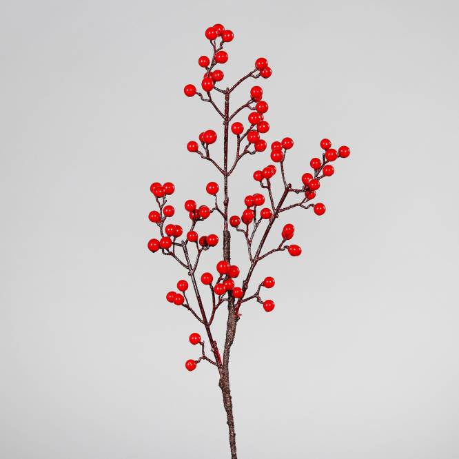 Decoratiune brad, crenguta cu bobite rosii, 48 cm