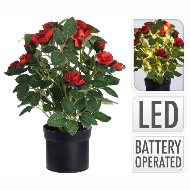 Trandafir artificial cu LED in ghiveci 25 cm