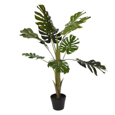 Planta decorativa artificiala monstera in ghiveci negru, 110 cm