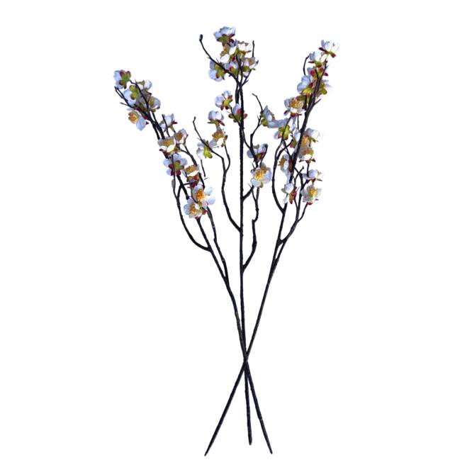 Set 3 crengute de prun artificiale cu flori albe, 56 cm
