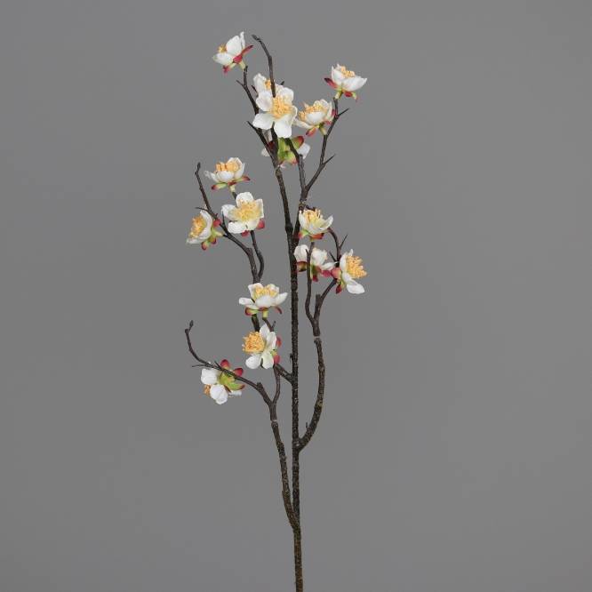 Set 3 crengute de prun artificiale cu flori albe, 56 cm