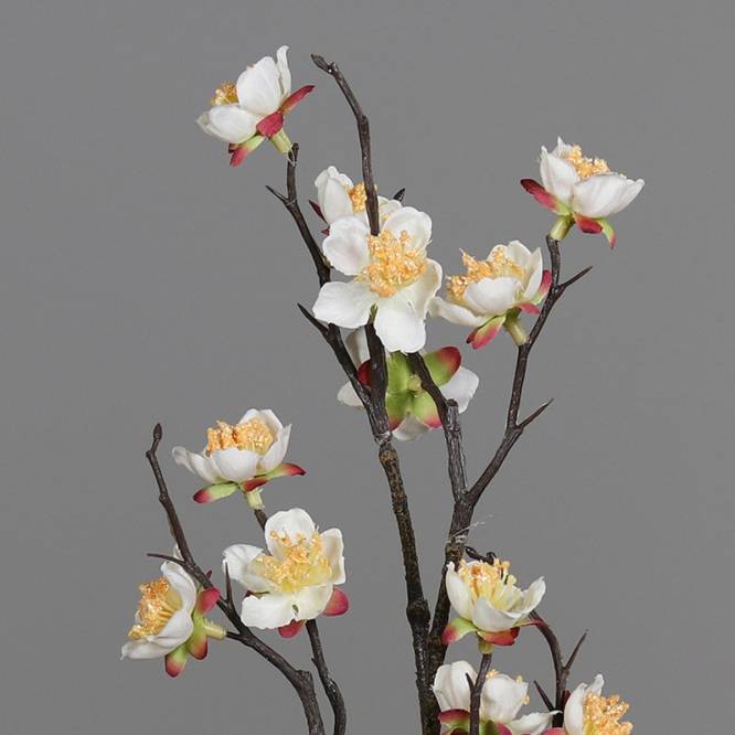 Set 3 crengute de prun artificiale cu flori albe, 56 cm