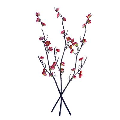 Set 3 crengute de cires artificiale cu flori roz somon, 50 cm