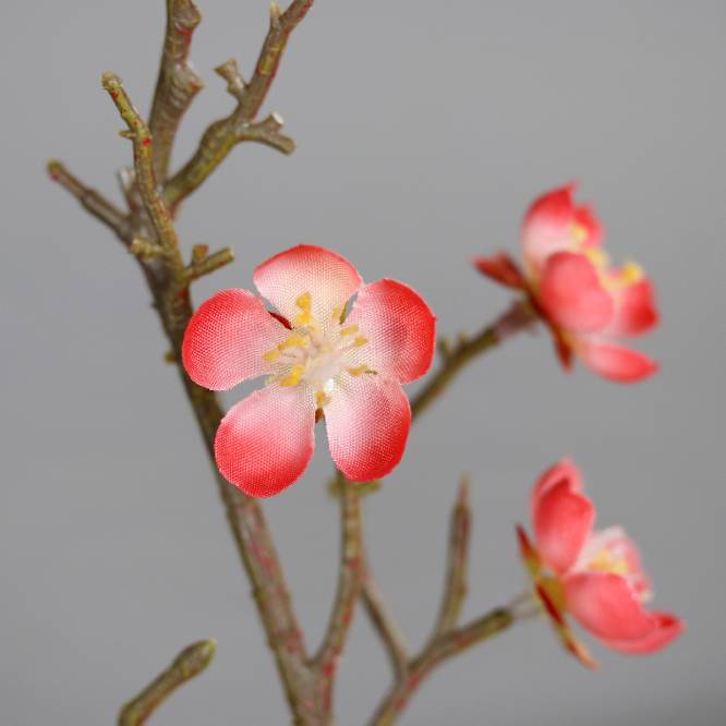 Set 3 crengute de cires artificiale cu flori roz somon, 50 cm