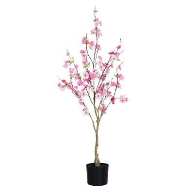Arbust decorativ artificial cires cu flori roz in ghiveci, 125 cm