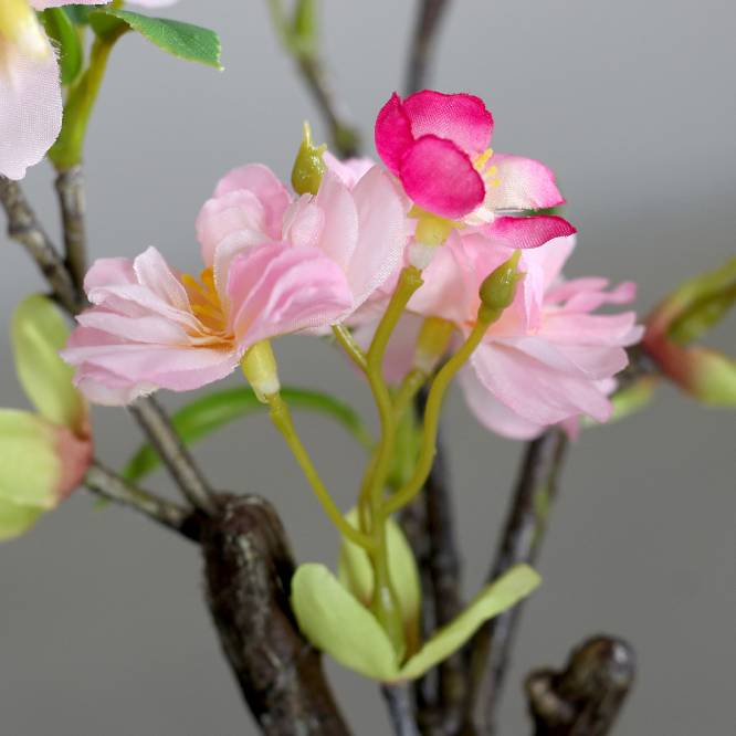 Cires artificial pitic cu flori roz, in ghiveci, 40 cm