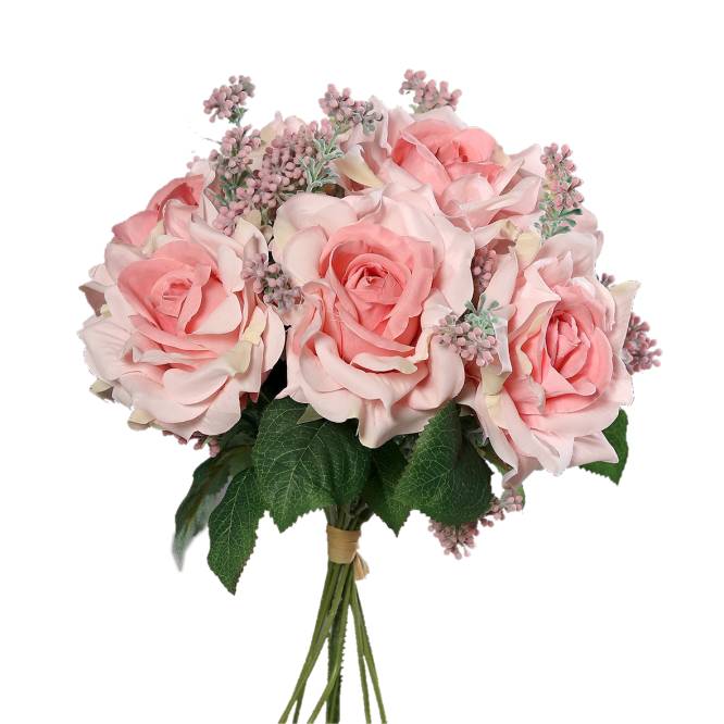 Buchet artificial trandafiri roz 25 cm