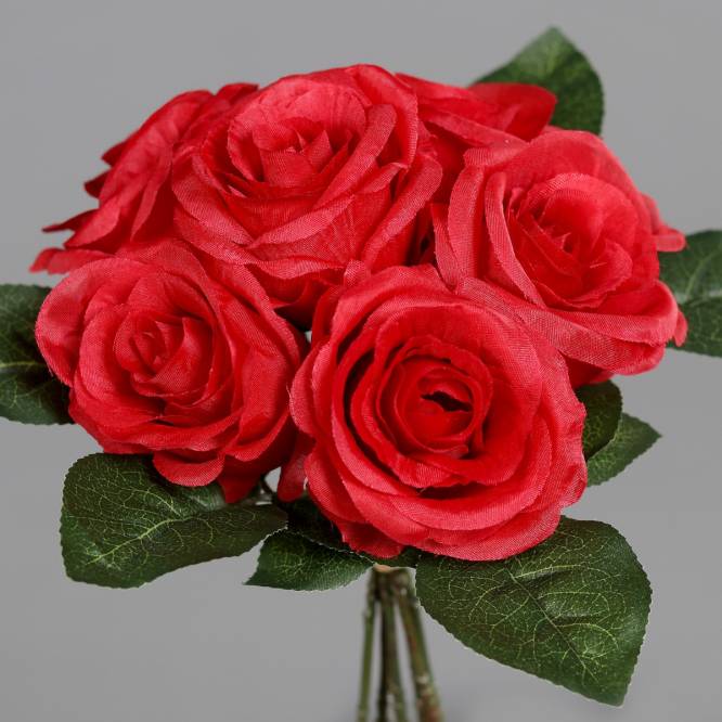 Buchet de 6 trandafiri artificiali rosii 27 cm