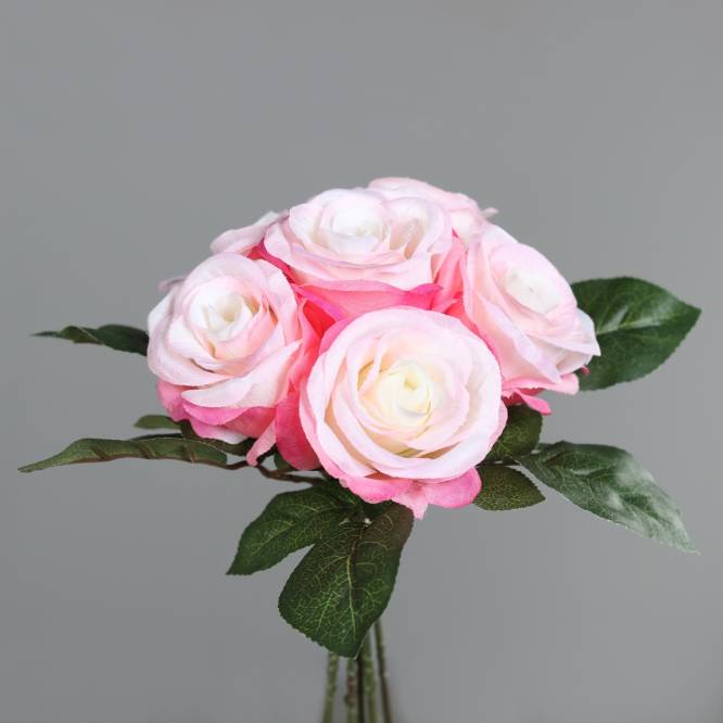 Buchet de 6 trandafiri artificiali roz 27 cm
