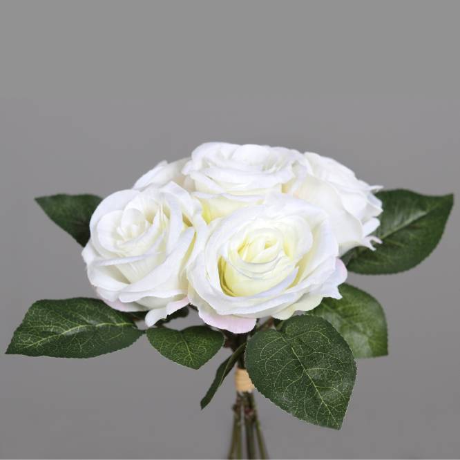 Buchet de 6 trandafiri artificiali albi 27 cm