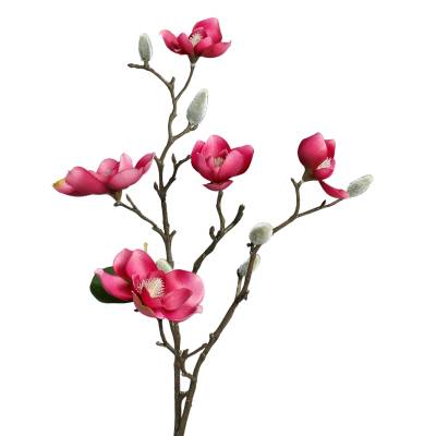 Crenguta de magnolie artificiala, culoare fucsia, 64 cm