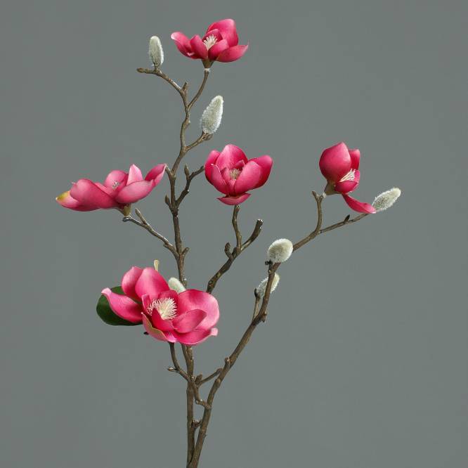 Crenguta de magnolie artificiala, culoare fucsia, 64 cm
