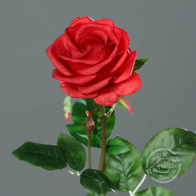 Trandafir artificial la fir, culoare rosie, 66 cm
