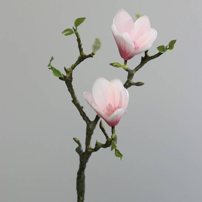 Crenguta de magnolie artificiala, culoare alb-roz, 40 cm