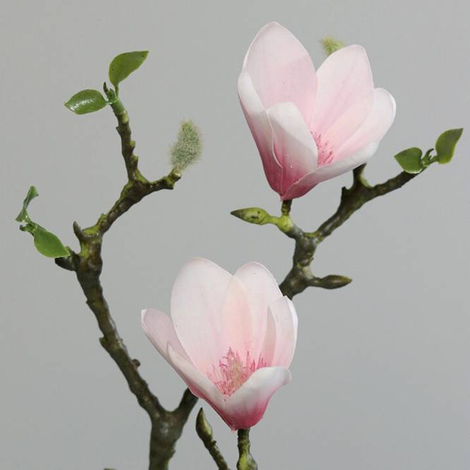 Crenguta de magnolie artificiala, culoare alb-roz, 40 cm