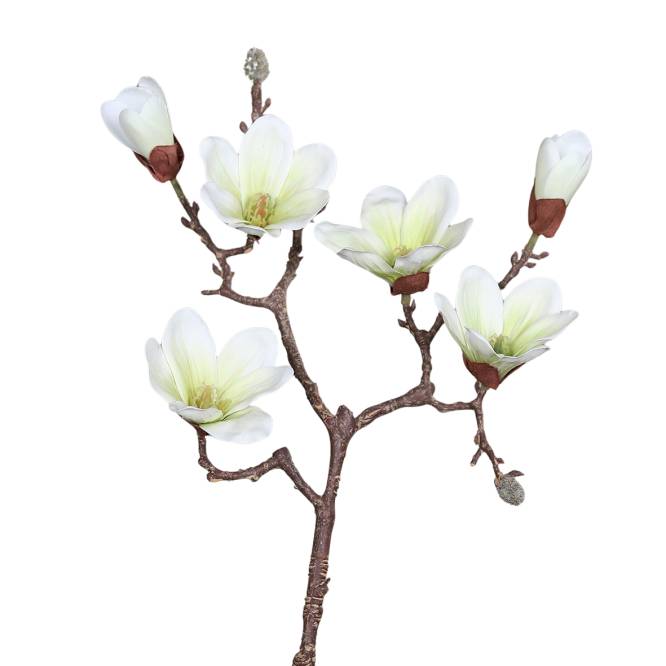 Crenguta de magnolie artificiala, culoare alba, 52 cm