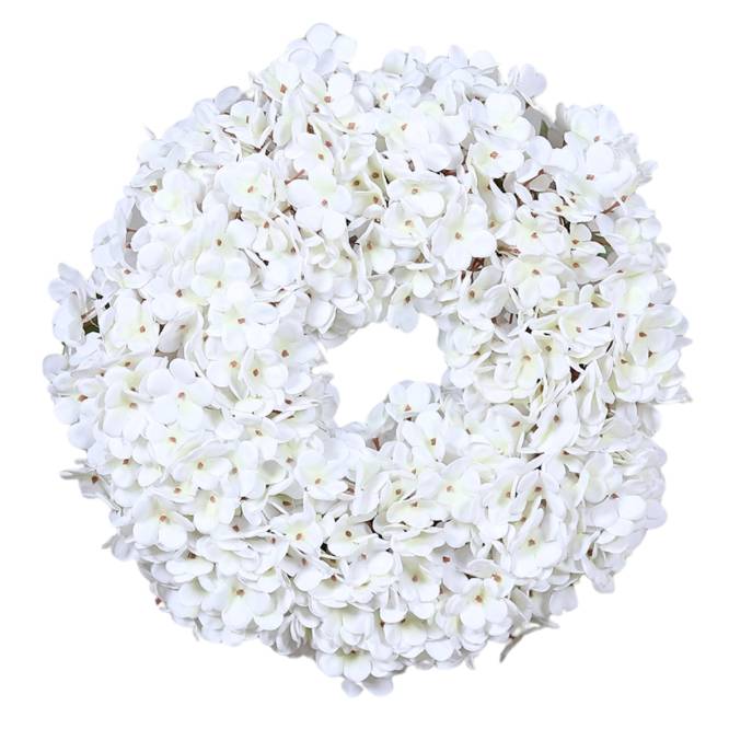 Coronita din flori de hortensie artificiala alba, diametru 25 cm