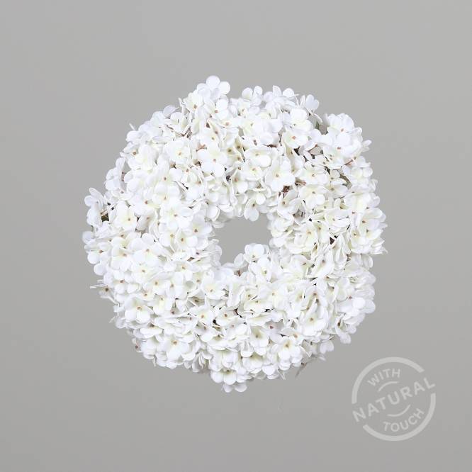 Coronita din flori de hortensie artificiala alba, diametru 25 cm