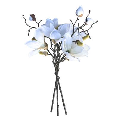 Set 3 crengute de magnolie artificiale, culoare alba, 48 cm