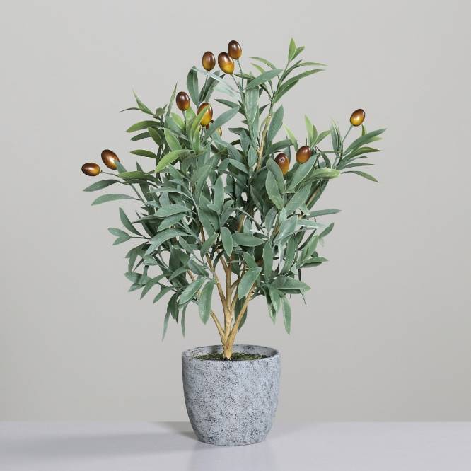 Planta decorativa, maslin artificial cu fructe, in ghiveci ceramic gri, 48 cm
