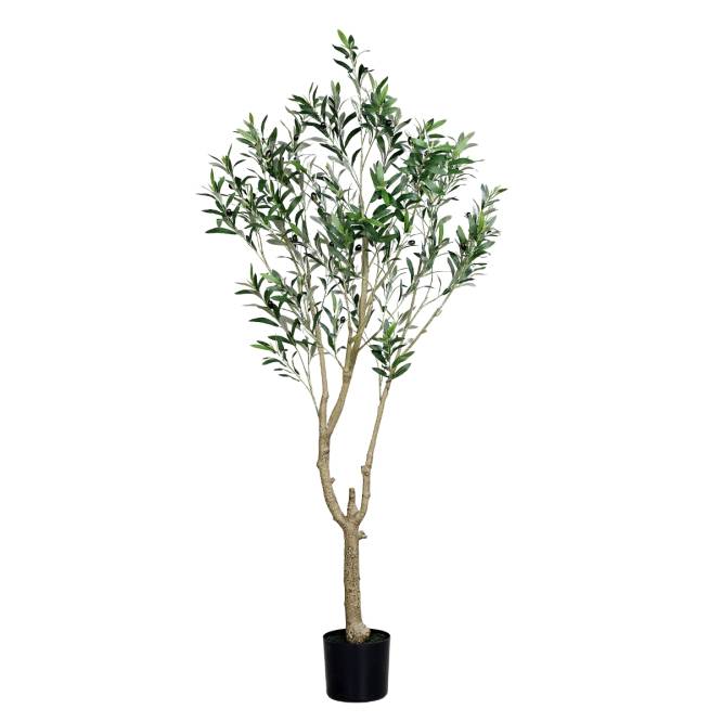 Arbust decorativ artificial maslin cu fructe in ghiveci de plastic negru, 185 cm