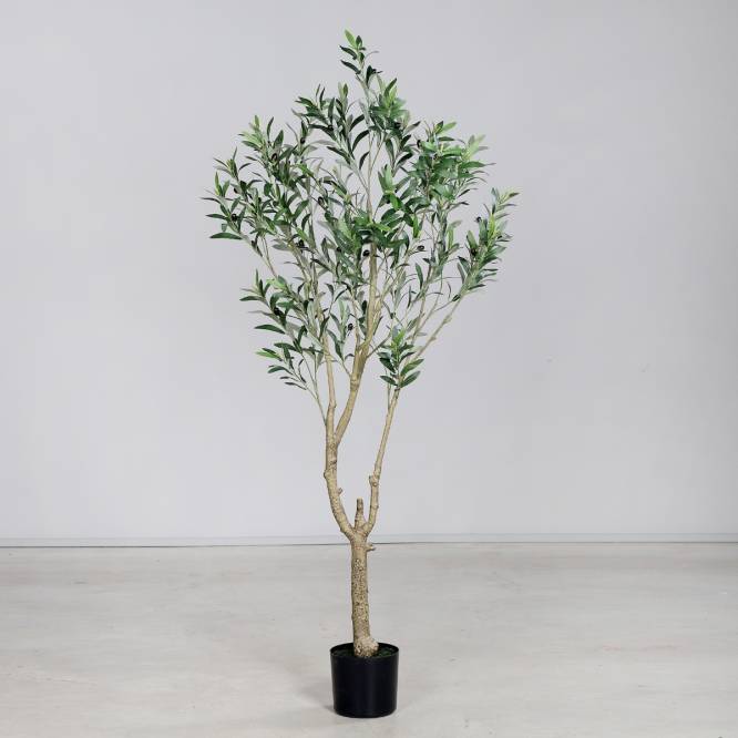 Arbust decorativ artificial maslin cu fructe in ghiveci de plastic negru, 185 cm