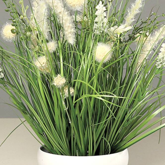 Aranjament flori de camp crem artificiale in vas de plastic, 40 cm