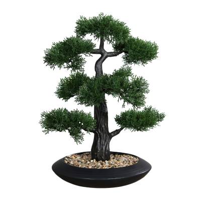 Bonsai artificial pin, in vas ceramic negru, 44 cm