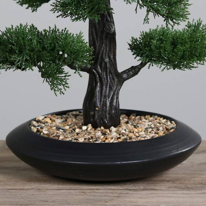 Bonsai artificial pin, in vas ceramic negru, 44 cm