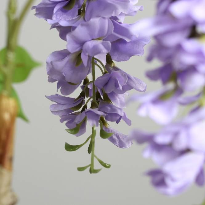 Planta decorativa artificiala glicina cu flori mov in ghiveci, 120 cm