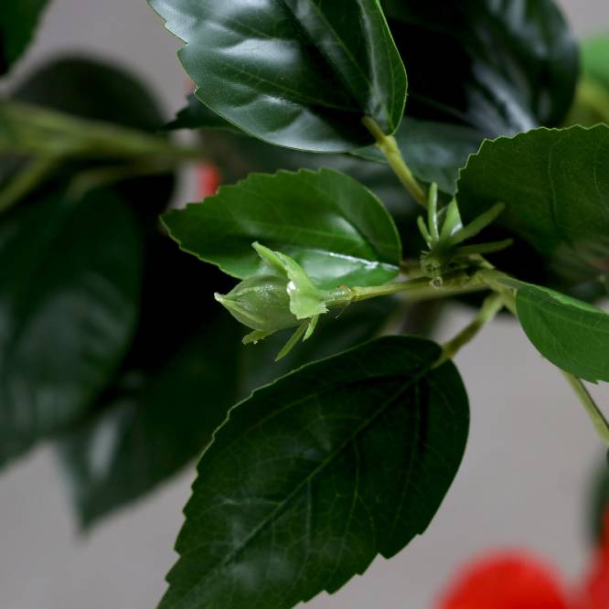 Planta decorativa trandafir japonez artificial rosu in ghiveci de plastic, 120 cm