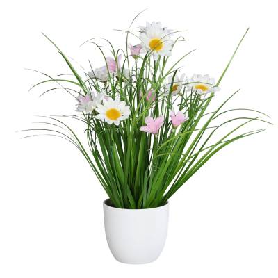 Aranjament flori de camp artificiale cu iarba in vas de plastic, 37 cm