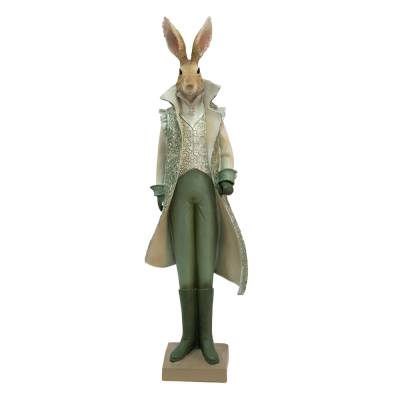 Decoratiune Pasti iepuras domn in costum elegant verde, 60 cm