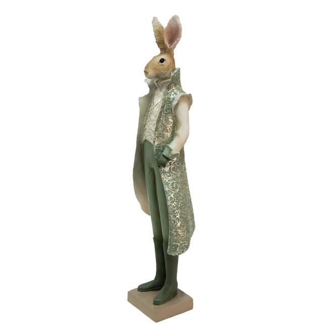 Decoratiune Pasti iepuras domn in costum elegant verde, 60 cm