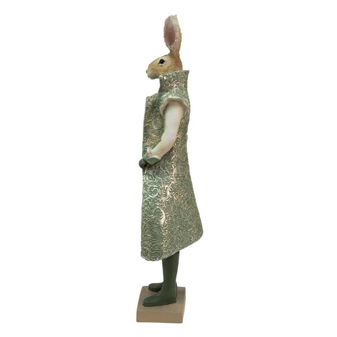 Decoratiune Pasti iepuras domn in costum elegant verde, 60 cm