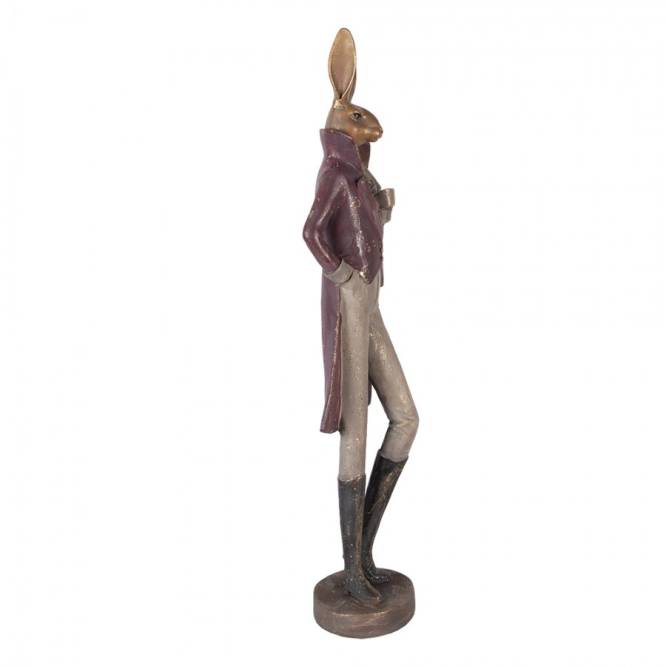 Decoratiune Pasti, iepuras elegant cu ceasca, model antichizat, 75 cm