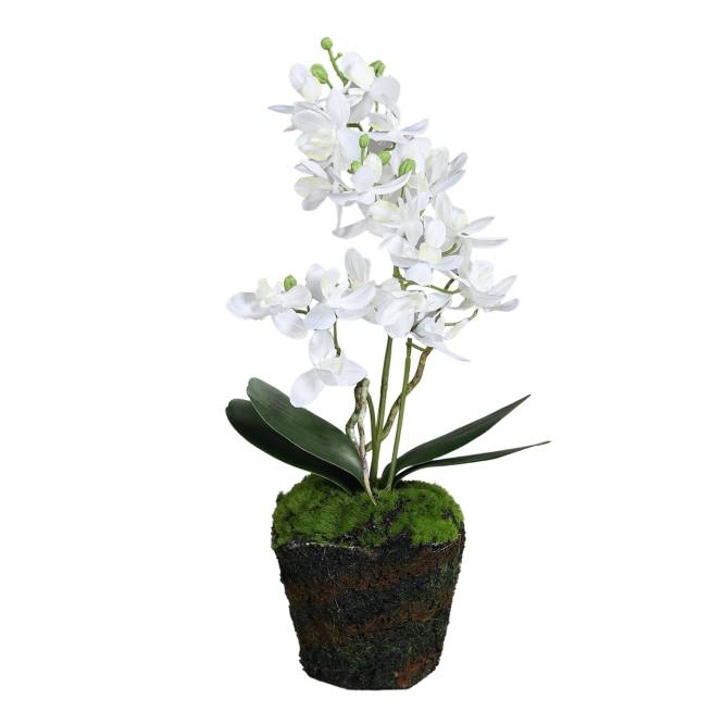 Orhidee artificiala alba in bila de pamant 30 cm