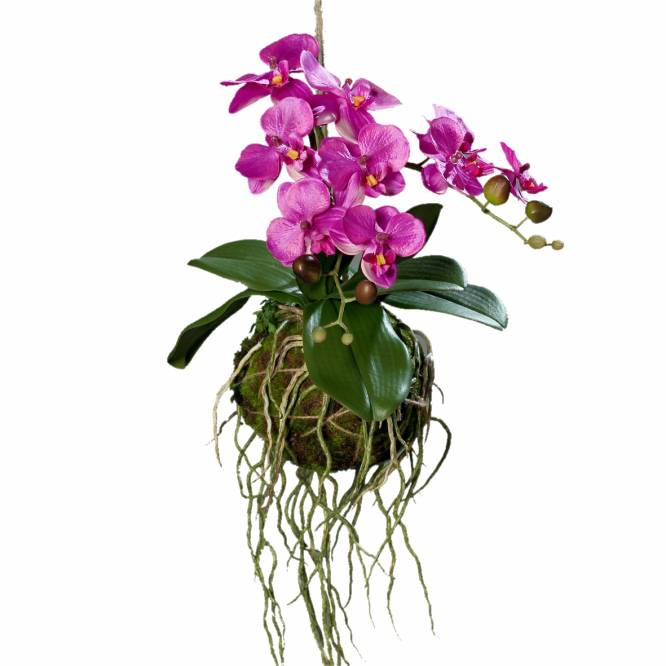 Aranjament orhidee artificiala Phalaenopsis Avatar  mov de agatat 43 cm