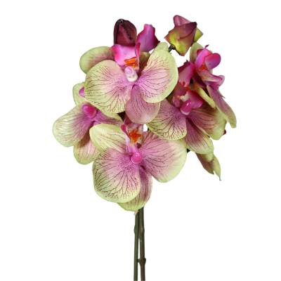 Buchet de 3 fire de orhidee artificiale, roz-verde, 26 cm