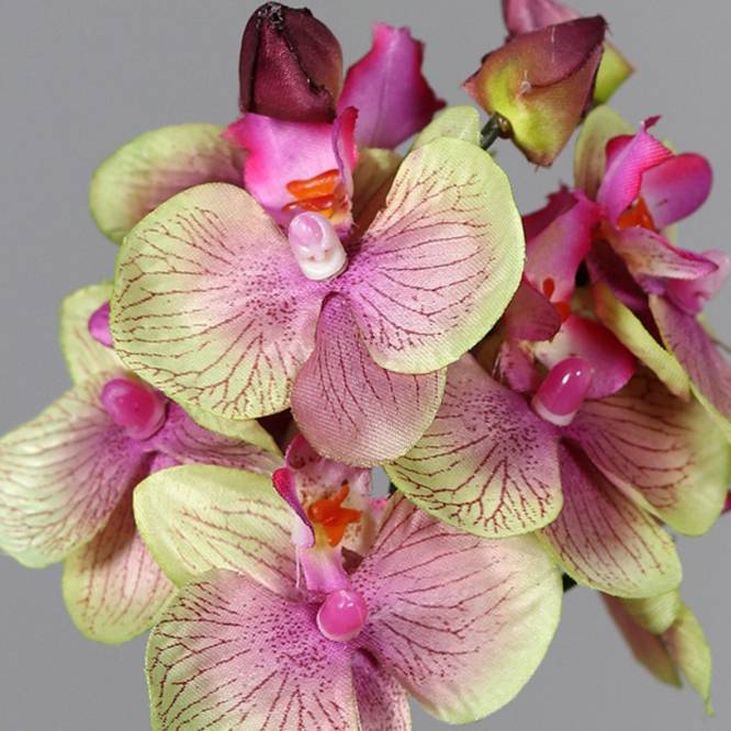 Buchet de 3 fire de orhidee artificiale, roz-verde, 26 cm
