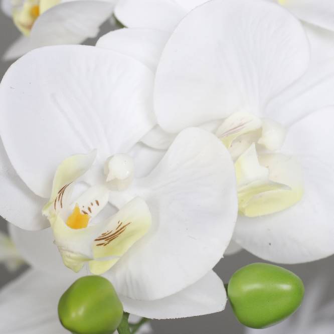 Aranjament cu orhidee artificiala alba in vas ceramic, 70 cm