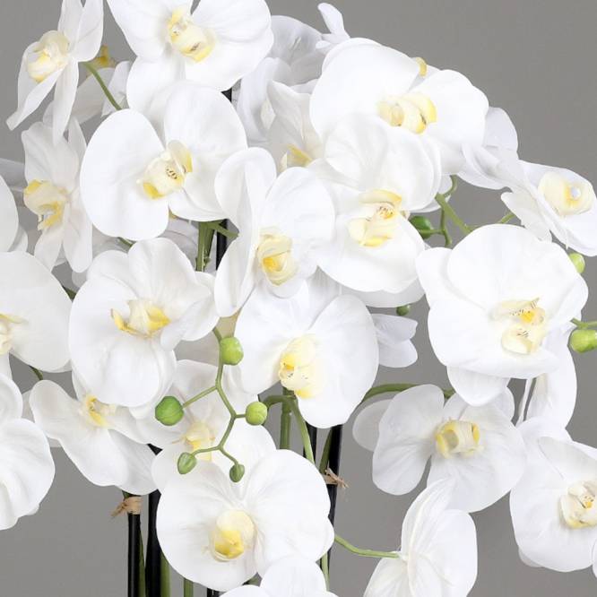 Aranjament cu orhidee artificiala alba in vas ceramic, 90 cm