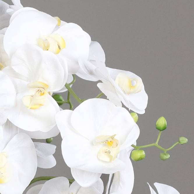 Aranjament cu orhidee artificiala alba in vas ceramic, 90 cm