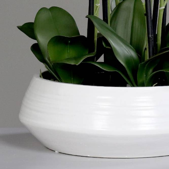 Aranjament cu orhidee artificiala alba in vas ceramic, 90 cm